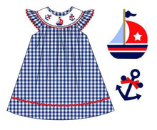 Load image into Gallery viewer, Nautical Theme Smocked Bishop Dress
