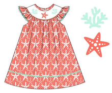 Load image into Gallery viewer, Starfish Smocked Coral Dress
