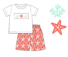 Load image into Gallery viewer, Starfish Smocked Coral &amp; White 2 Piece Set
