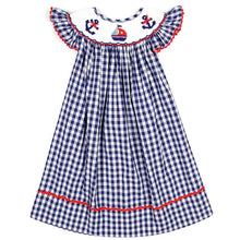 Load image into Gallery viewer, Nautical Theme Smocked Bishop Dress
